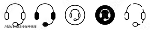 Conjunto de iconos de audífonos. Dispositivo de audio. Concepto de atención al cliente, servicio 24 horas, emergencia. Ilustración vectorial
