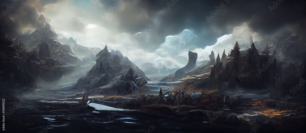 concept-art-norse-and-viking-mythology-landscape-stock-illustration