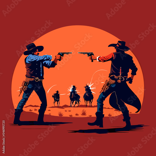 Digital art of two cowboys in a gun duel