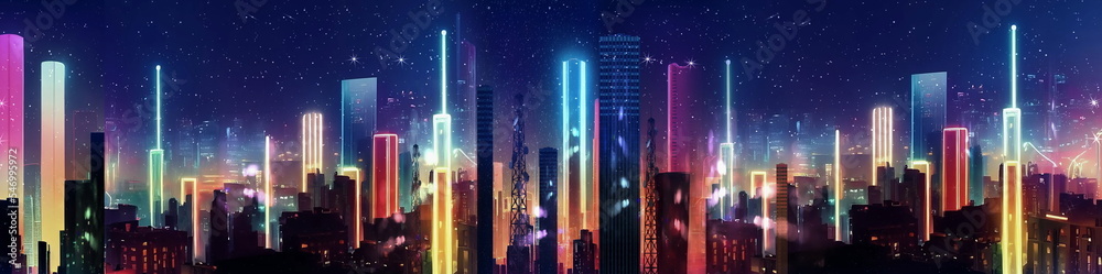   night city  neon light urban modern busines  buildings  panorama banner background