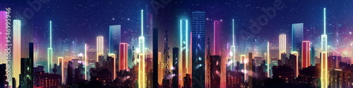   night city  neon light urban modern busines  buildings  panorama banner background