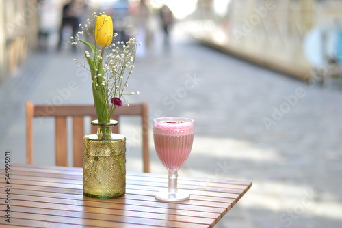 cocoa in a glass in a cafe
