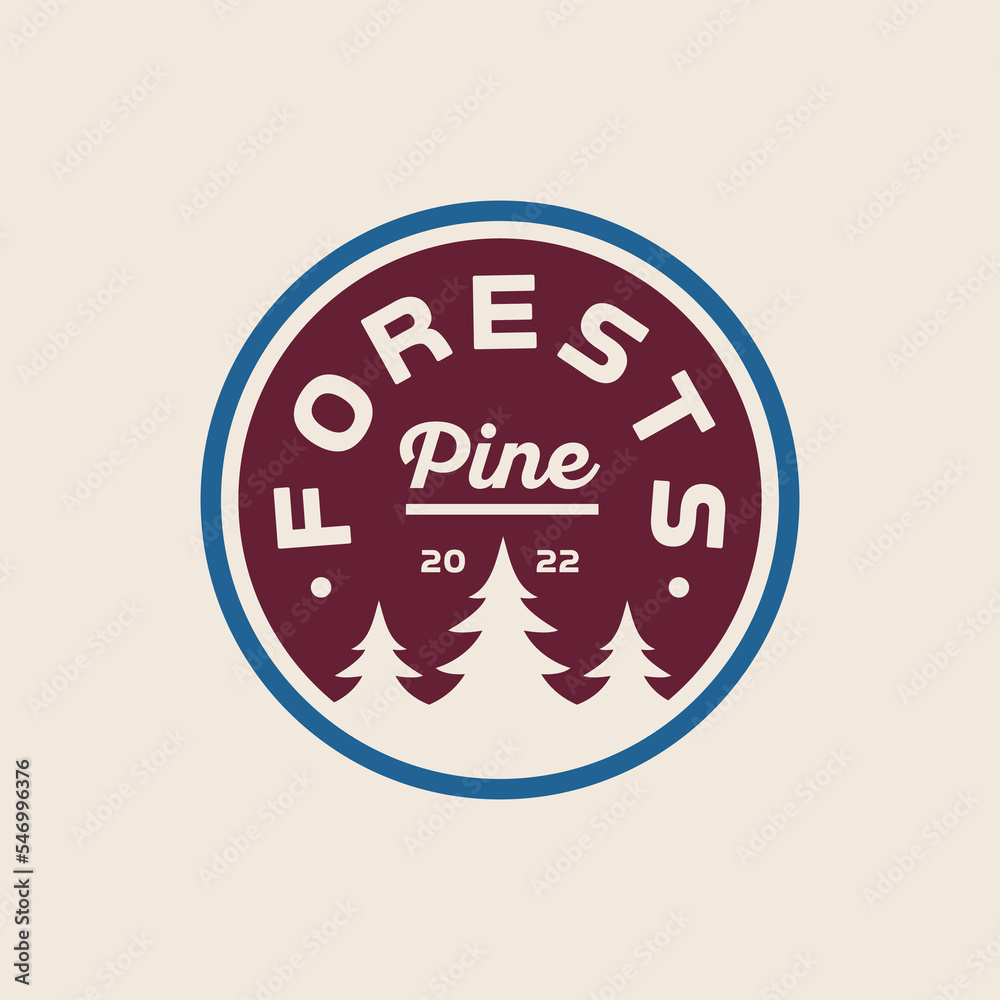 Poster Forest Rounded Emblem With Negative Space Pine Tree Silhouette ...