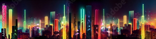   night city  neon light urban modern busines  buildings  panorama banner background