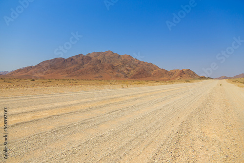 Namibian landscape along the gravel road. Sossusvlei, Namibia.