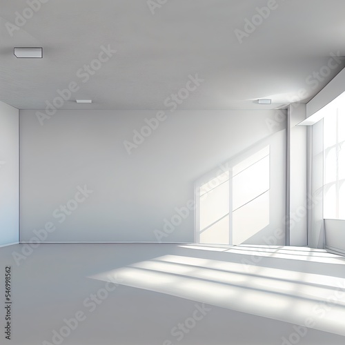 Wallpaper Mural Empty interior with shadows, daylight and copy space on white wall. Mock up, 3D Rendering Torontodigital.ca
