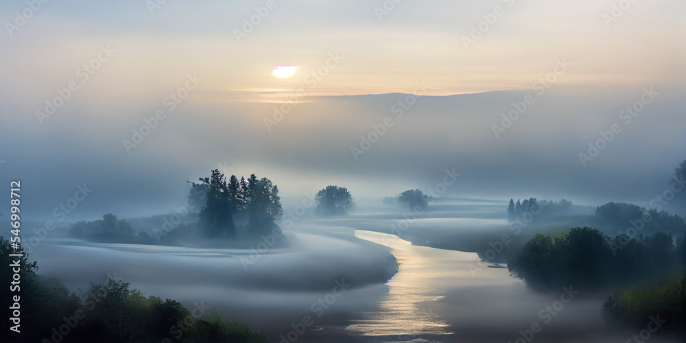 Beautiful landscape, mist over a lake Beautiful landscape, mist over a lake