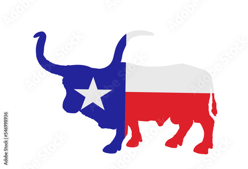 Texas flag Bull long horn cattle vector silhouette illustration isolated on background. Longhorn Texas bull symbol. Powerful animal. Farm herbivore. United States of America country symbol.