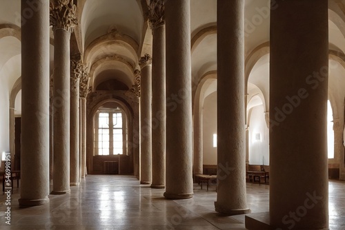 Slika na platnu Old colonnade corridor with stone columns background 3D render digital illustrat