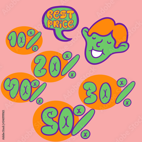 set percentage discount in cartoon flat style