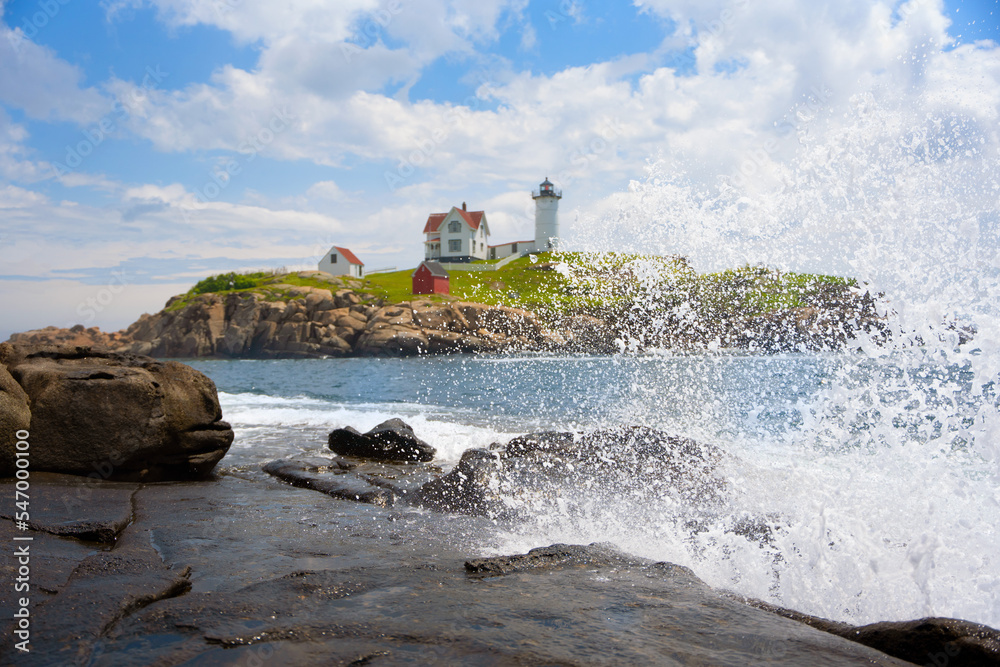 Lighthouse with Ocean Wave Splash
