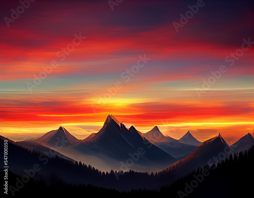 Beautiful mountain landscape, beautiful sky colors, lake