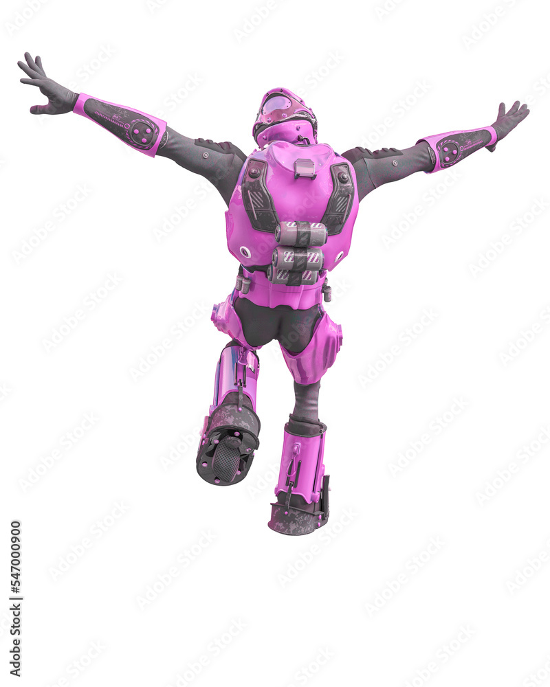 astronaut in green exo suit exploring arround