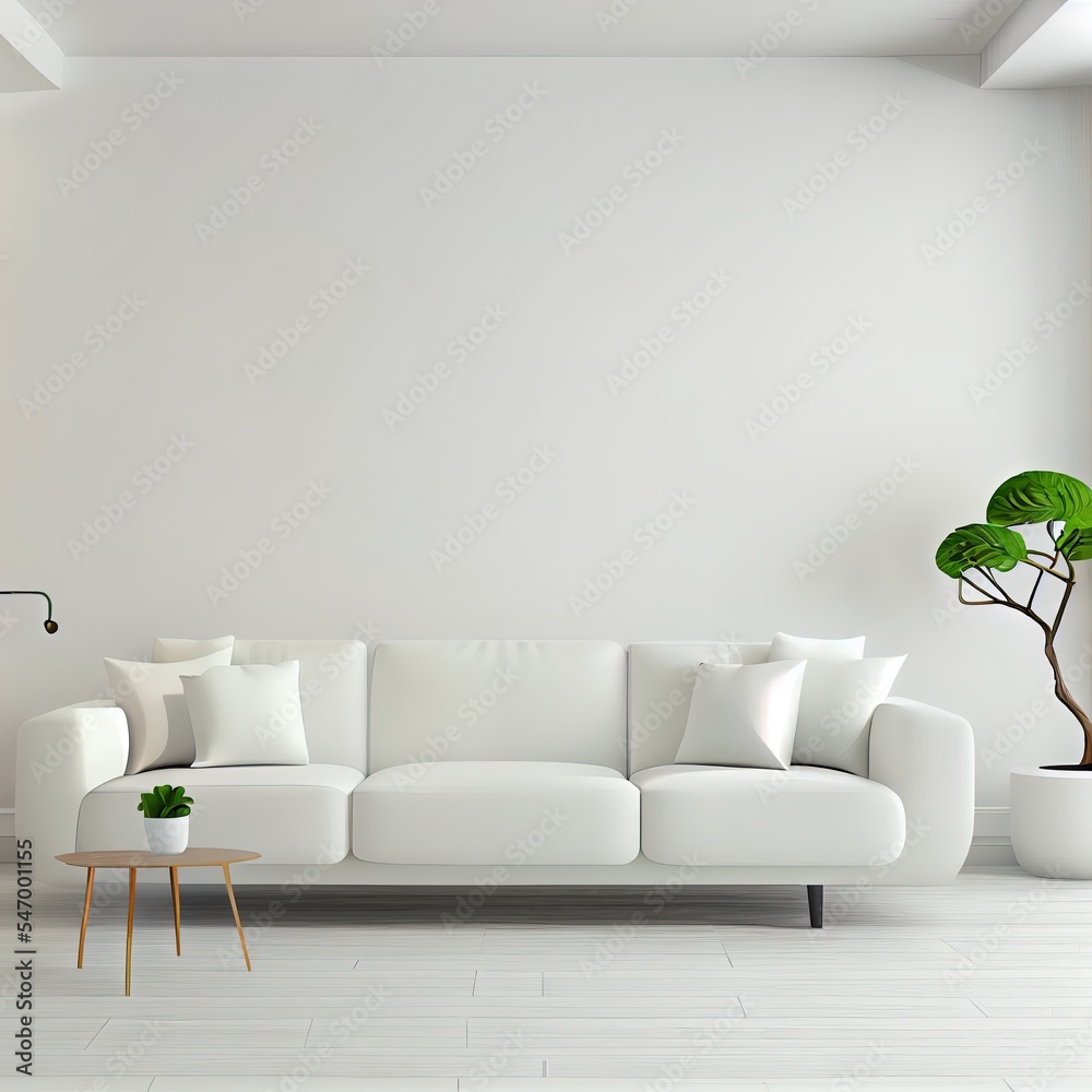 Modern living room interior. Interior mockup. The white couch near empty white wall. 3d render. Modern living room interior. Interior mockup. The white couch near empty white wall. 3d render.
