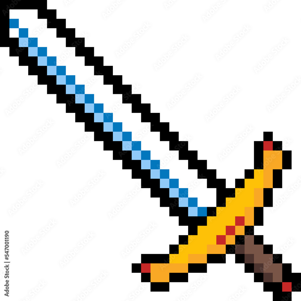 Pixel art of an isolated big medieval iron sword.
