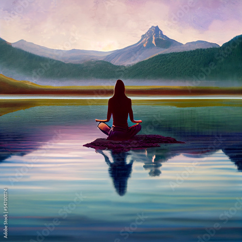 Woman doing yoga on a lake