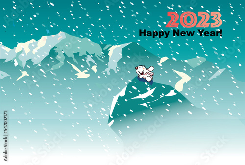 2023年賀状＿雪がふる断崖のウサギ