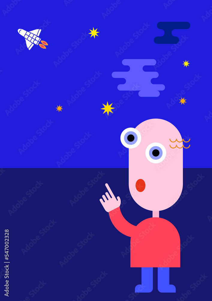 A man watching and showing the launch of the space shuttle.