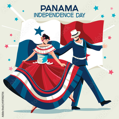 Panama Independence Day Concept with Panama Girl Dance and Flag Background