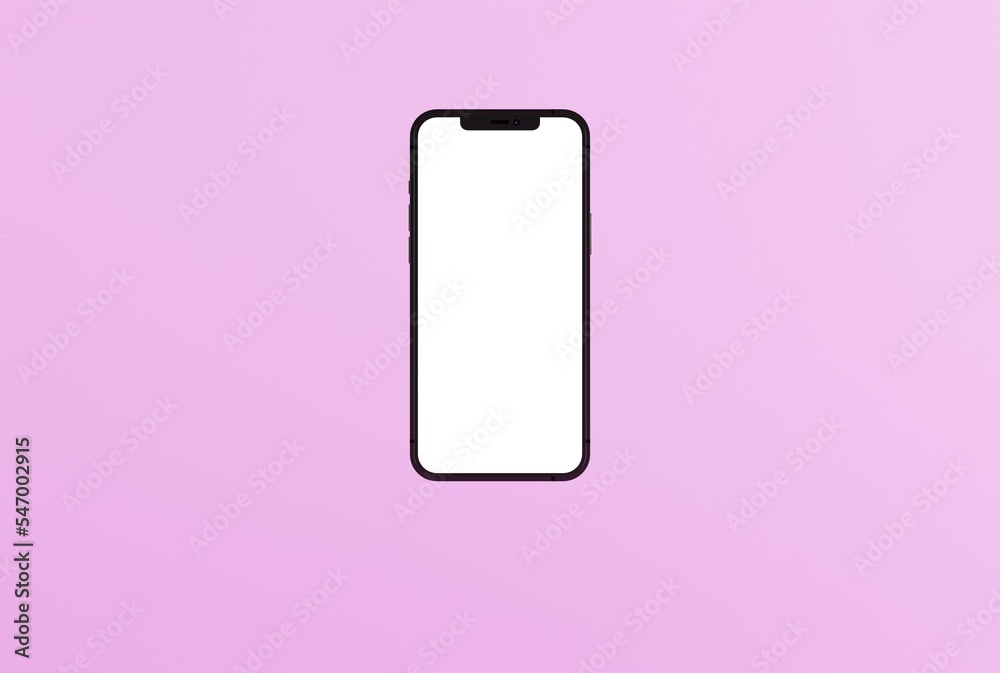 A phone with a blank screen. Mobile phone content replenishment concept. Smartphone on a pink background. 3D render, 3D illustration. A phone with a blank screen. Mobile phone content replenishment concept. Smartphone on a pink background. 3D render, 3D illustration.