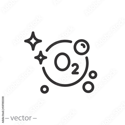 oxygen molecule icon, O2 model, clean air concept, thin line symbol on white background - editable stroke vector illustration