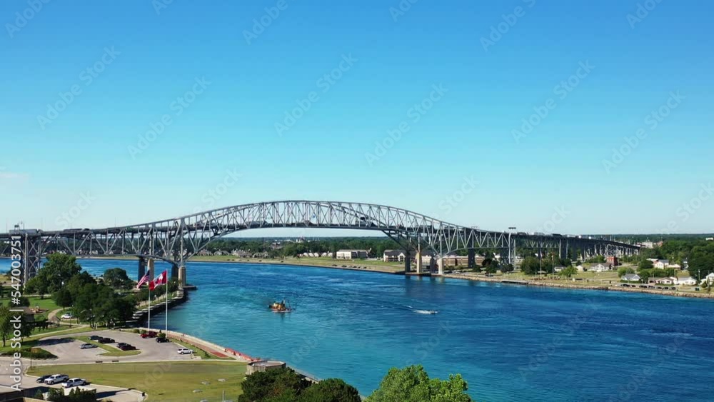 Aerial view of the Blue Water Bridge between Sarnia and Port Huron 4K Aerial view of the Blue Water Bridge between Sarnia and Port Huron 4K