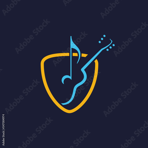 Guitar logo design. Illustration of a guitar logo design on a dark background