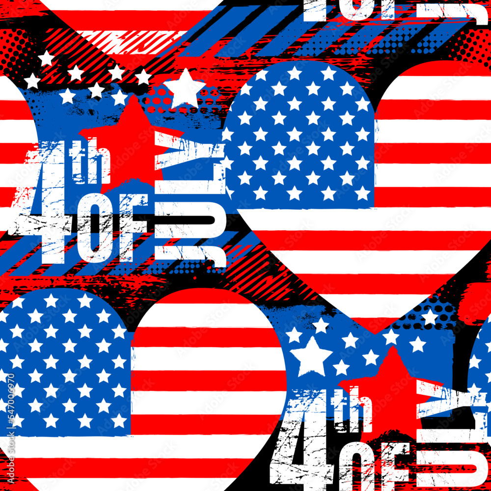 Abstract seamless grunge pattern  for Independence Day USA. Background elements for July 4th in the national colors of the United States of America. Urban style modern background