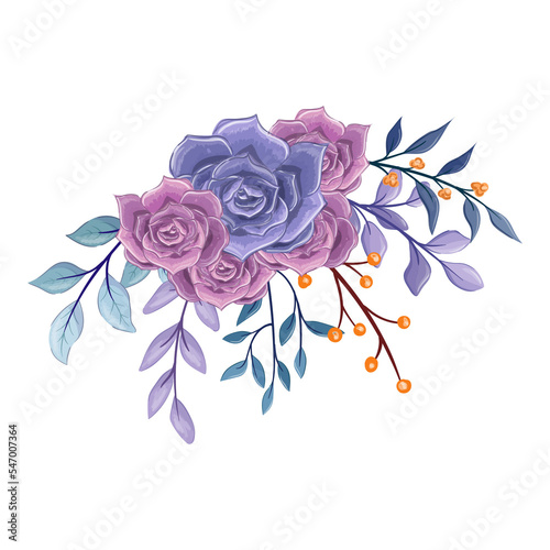 blue purple flower arrangement watercolor illustration © niloka studio