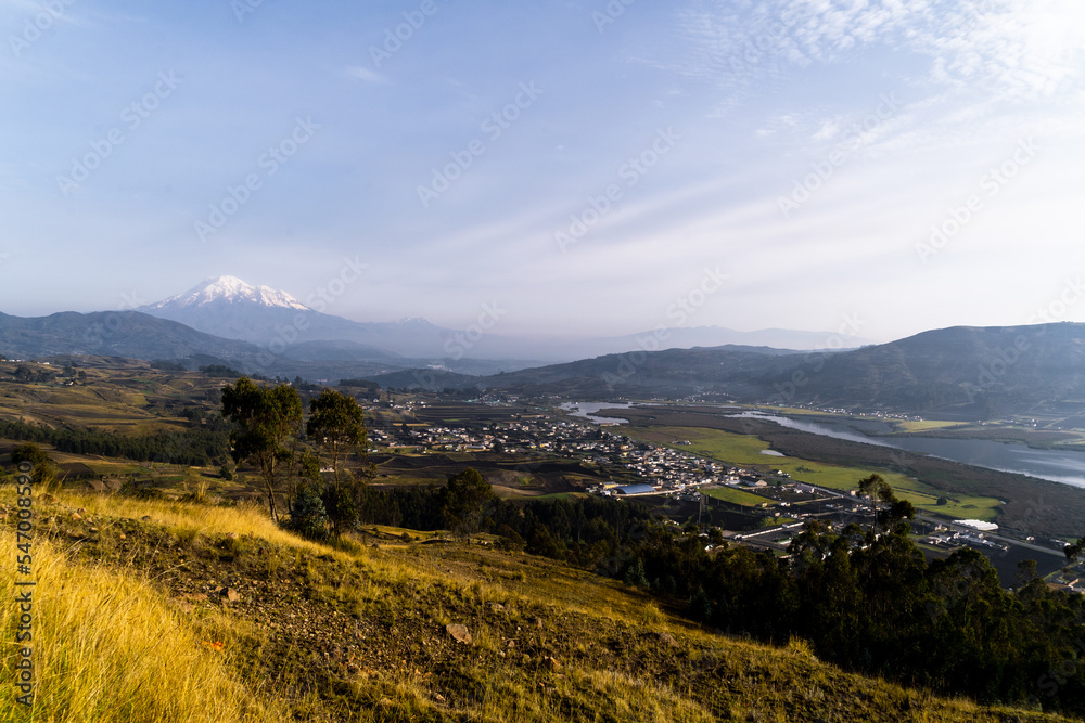 Wonderful spring landscape with sky, mountains and hills