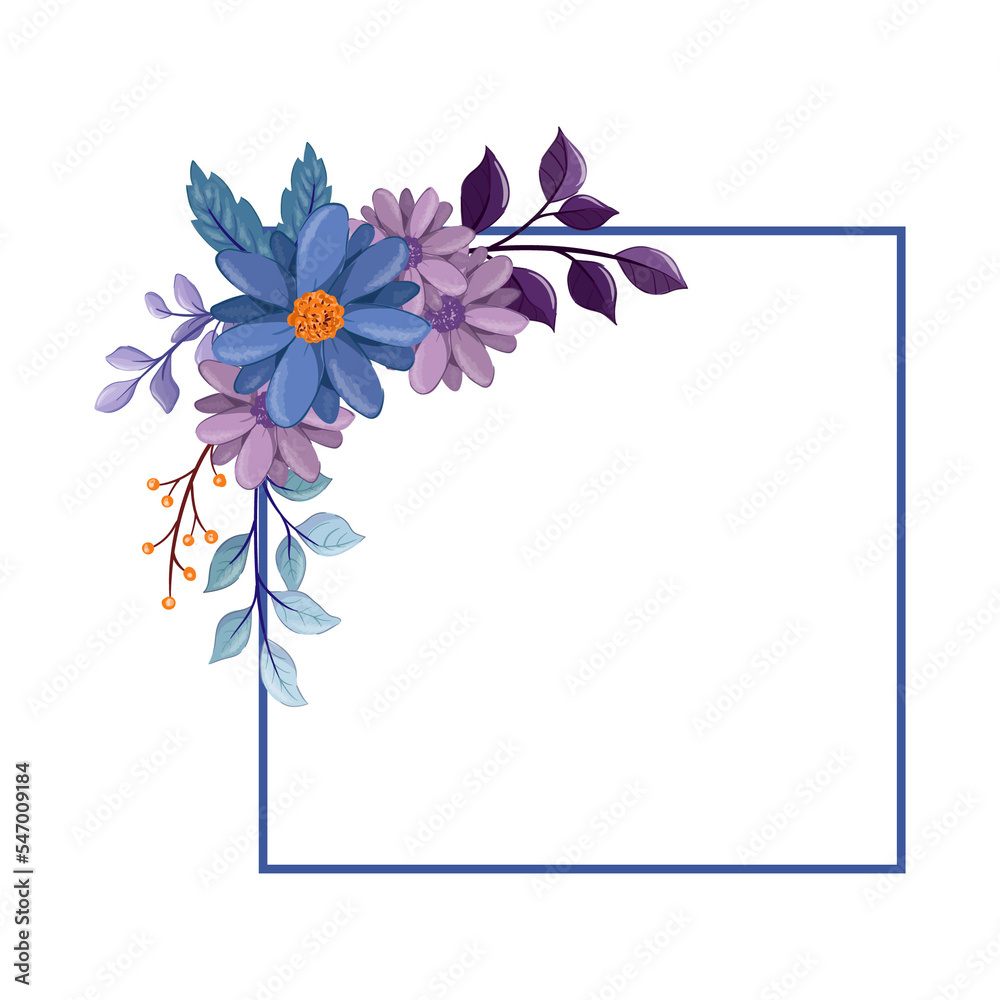 Obraz premium blue purple flower arrangement watercolor illustration
