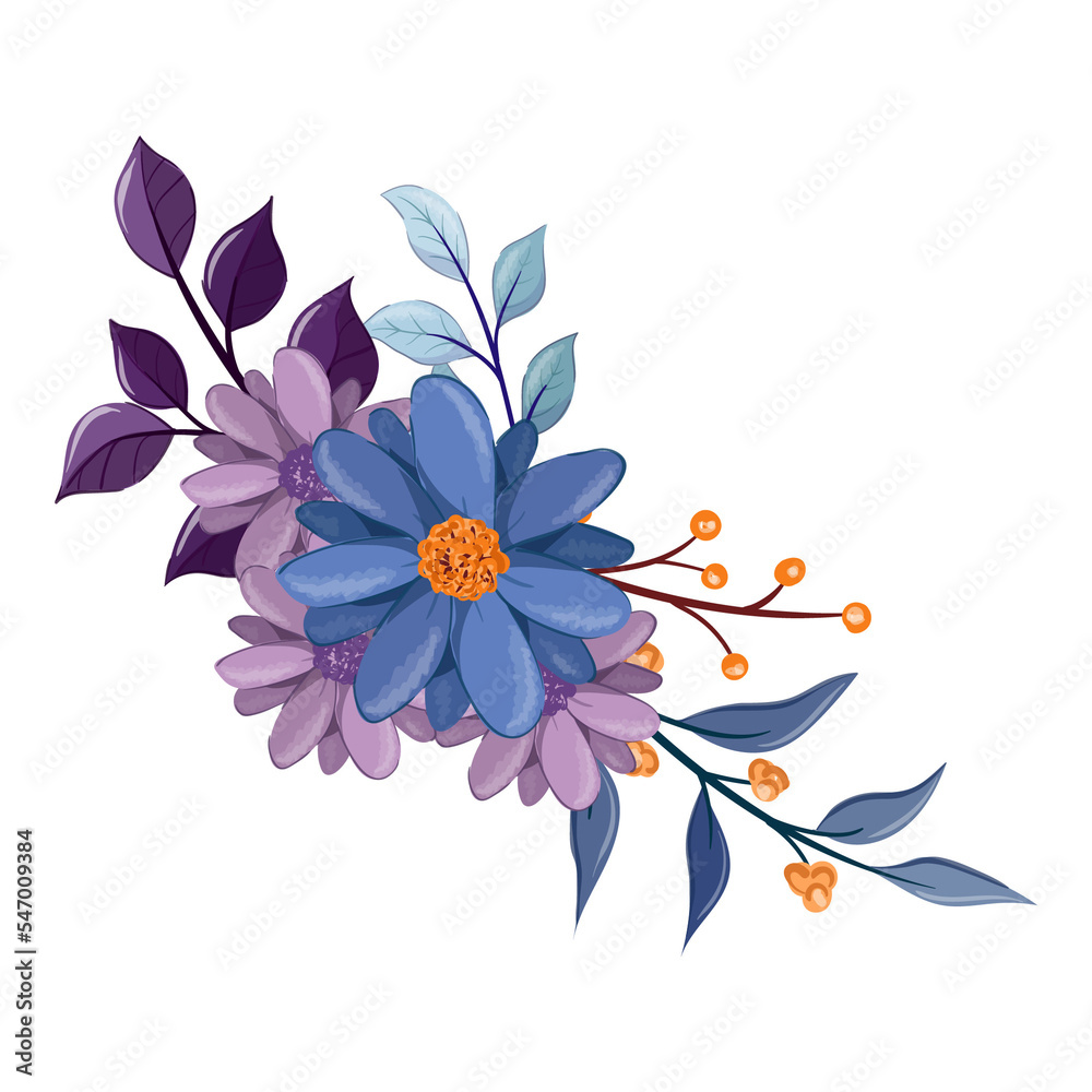blue purple flower arrangement watercolor illustration blue purple flower arrangement watercolor illustration