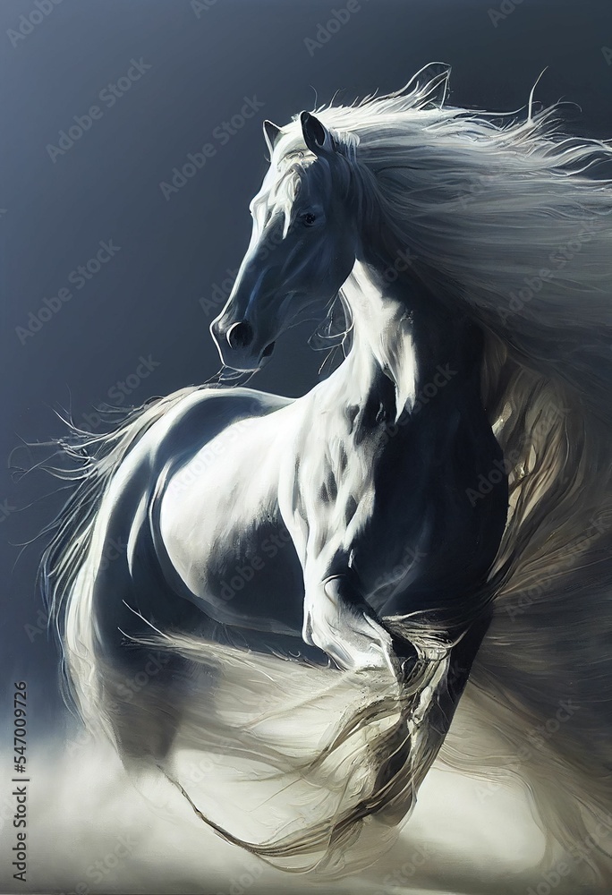 AI generated artwork of a majestic white horse with a muscular physique ...
