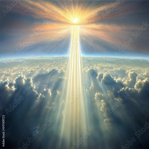 Obraz na płótnie Beautiful AI generated digital artwork of heaven with a golden ray of light shin