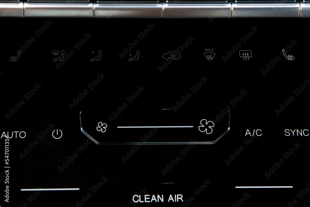 Climate control unit in the new car close Climate control unit in the new car close