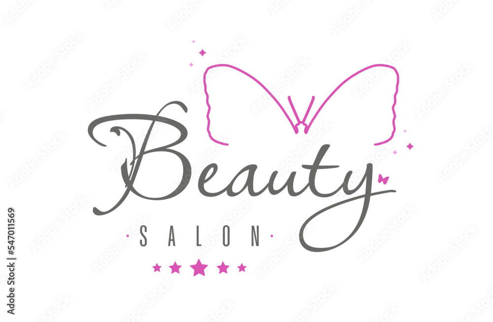 Pink butterfly logo for women's and men's beauty salons.