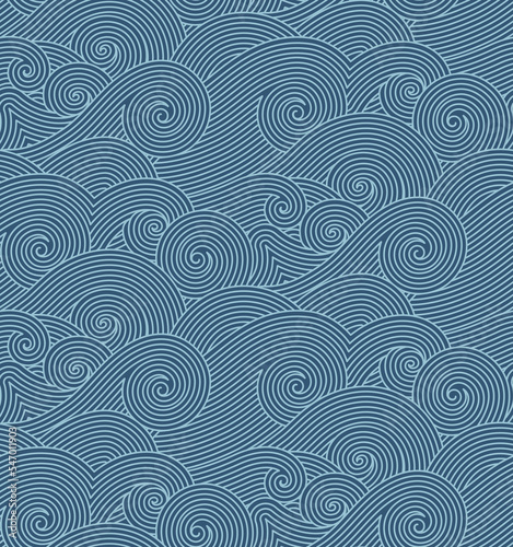Sea wave seamless pattern. Vector wavy deep teal navy blue wallpaper design. Ocean waves like art illustration.