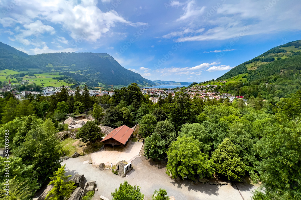 Panoramic view of the lake and mountains - Goldau, Switzerland