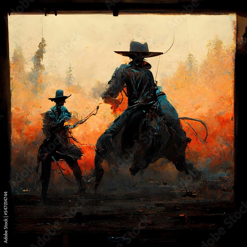 Print op canvas 3D graphics of the cowboy duel