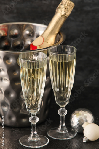 Champagne bottle in ice buc...