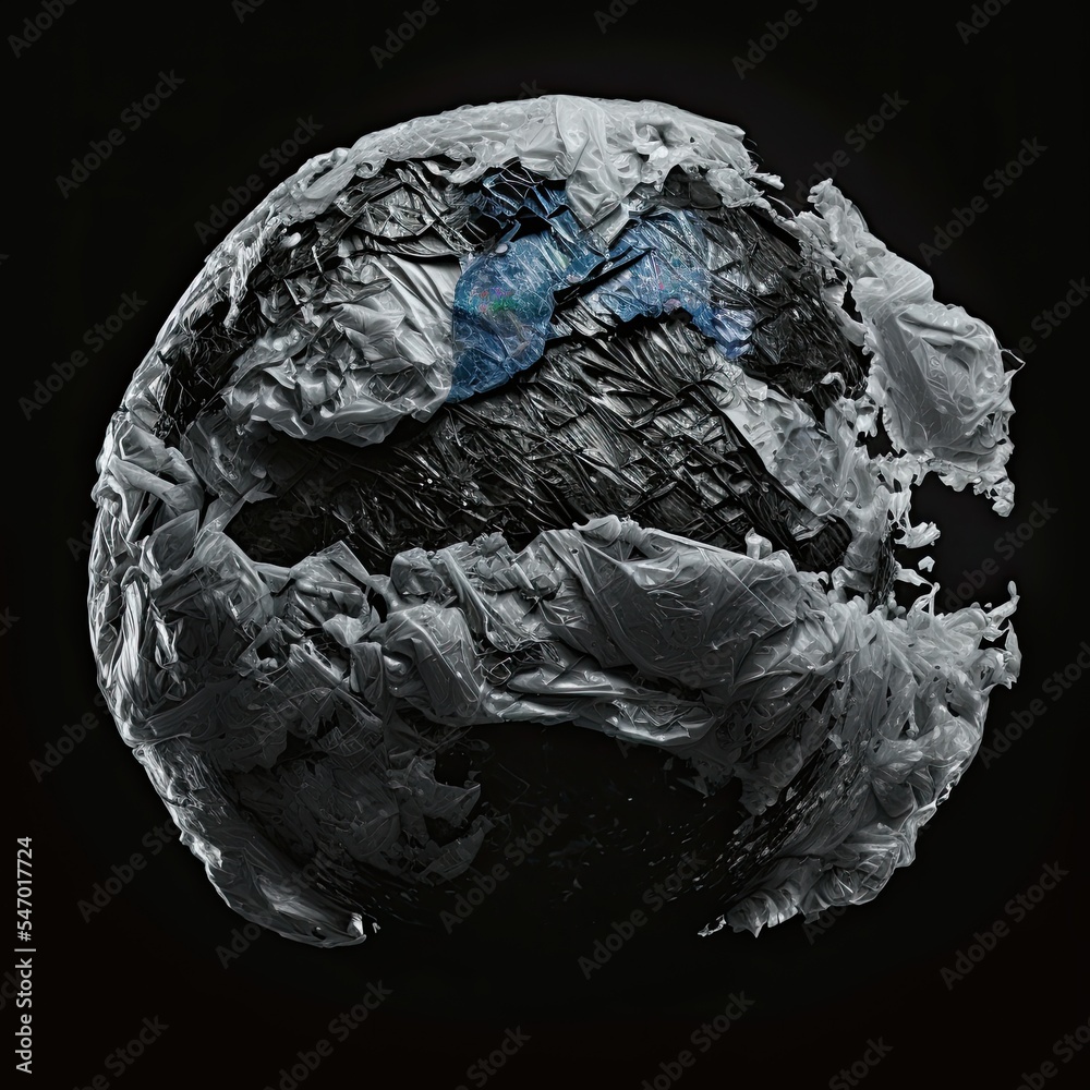 Giant ball of plastic trash from the ocean. Devastating earth pollution