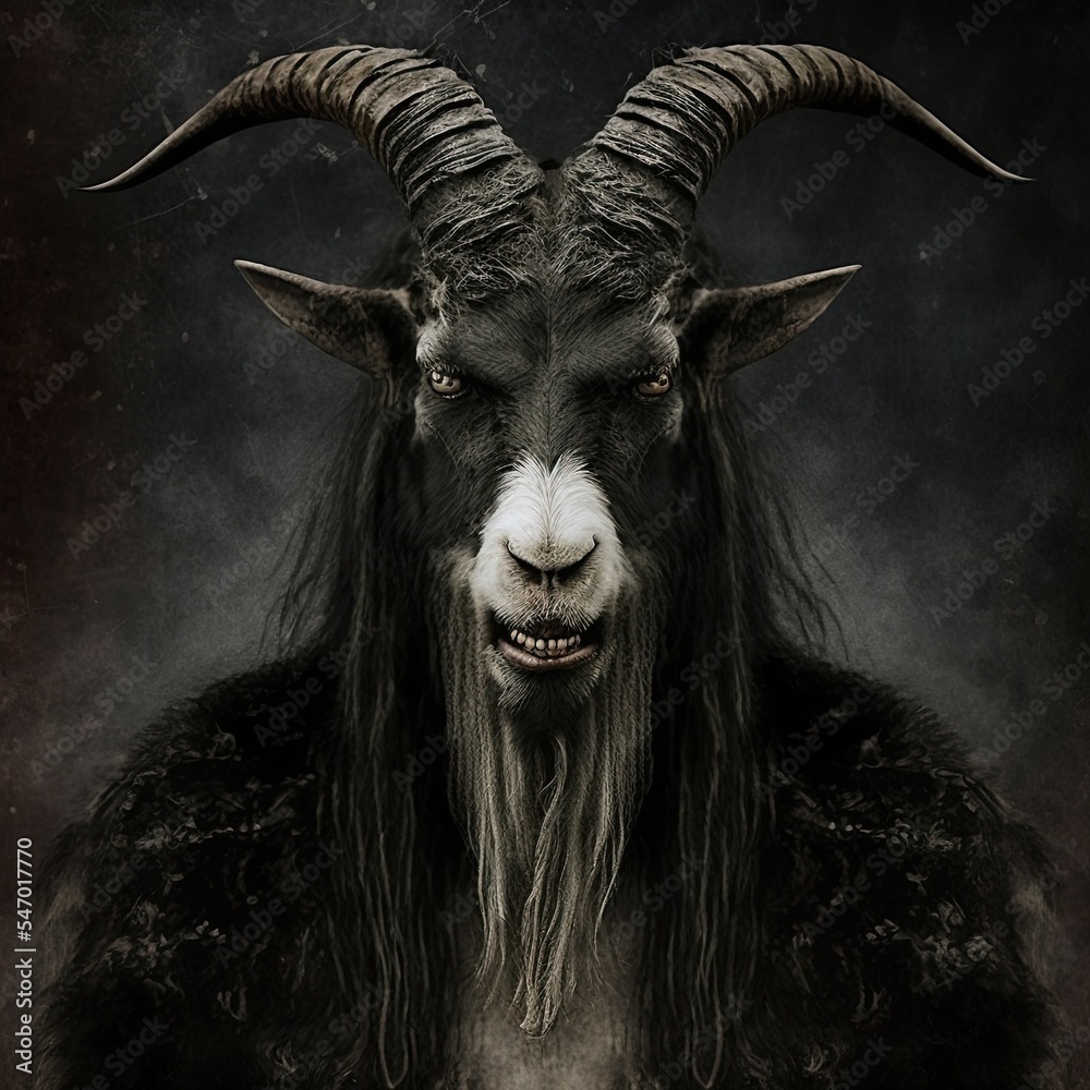 Black metal GOAT. Surreal concept animal portrait art. ilustração do