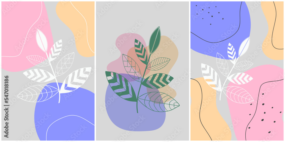 Boho floral hand drawn vector background with abstract plant.