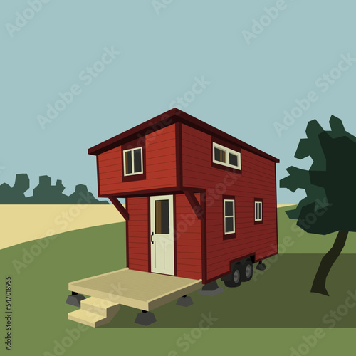 Red tiny house in the grass