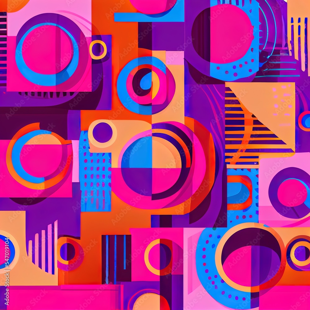Abstract embossed & random circle, square & rectangle shape, digital generative art for web page, graphic design, catalog, textile or texture printing & background
