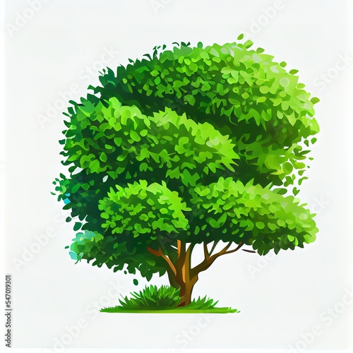 Acrylic illustration  green realistic tree  isolate on a white background