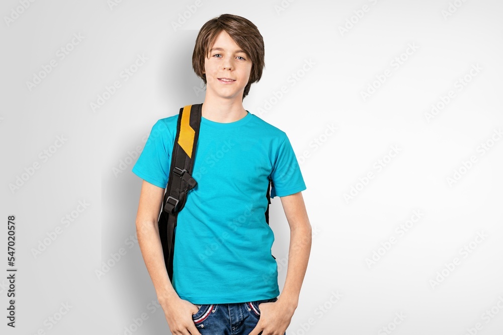 School student child with backpack posing School student child with backpack posing