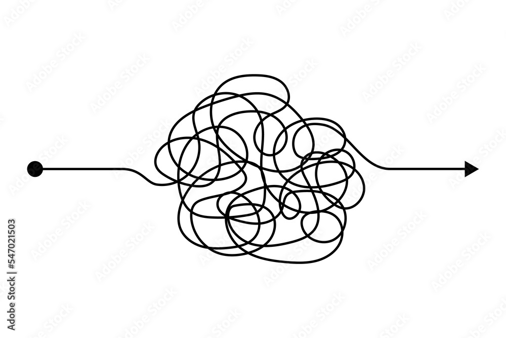 Arrow chaos mindset mess. Doodle knot line concept with freehand scrawl ...