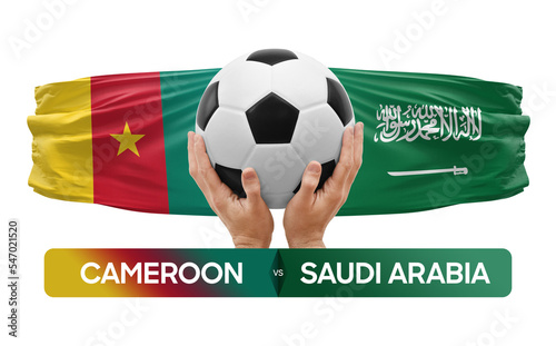 Cameroon vs Saudi Arabia national teams soccer football match competition concept. © prehistorik