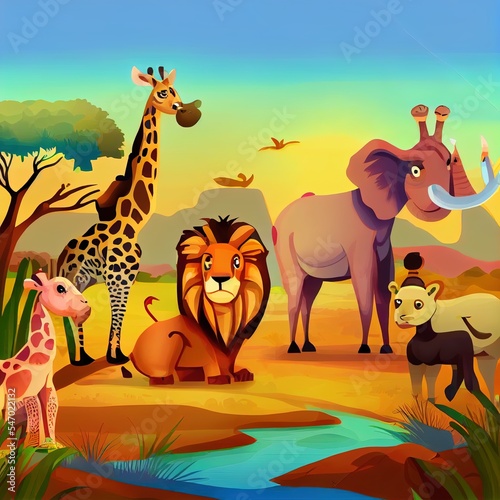 African animals in the nature. Animals of African landscape. African animals in savannah. The fauna of Africa  animals living in Africa.